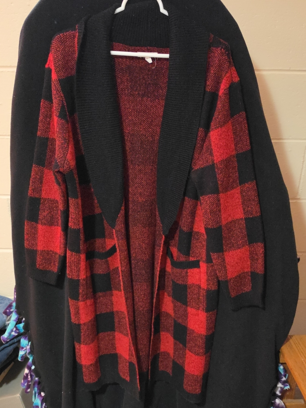Maurices Red and Black Buffalo Plaid Open-Front Cardigan